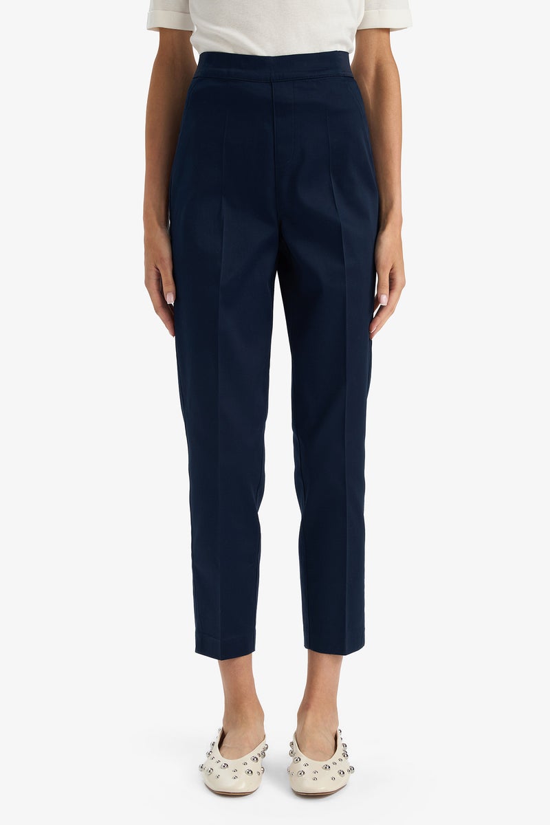 DeFacto Blue Woman Cigarette Elastic Waist Slim Leg Satin Trousers Casual - Image 3